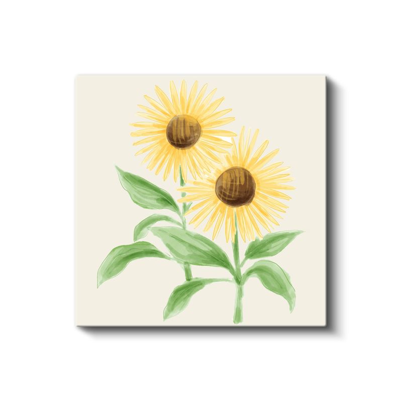 Suluboya Ayçiçekleri - Krem Fonda Minimalist Çiçek İllüstrasyonu Kanvas Tablo