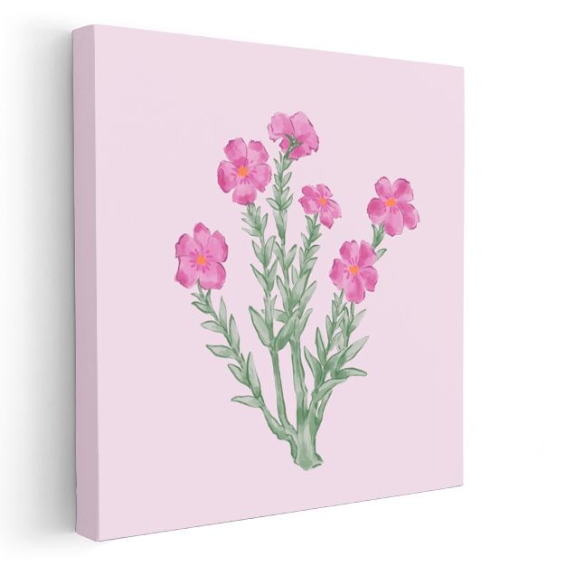 Pembe Çiçekler - Pastel Fonda Zarif Botanik İllüstrasyon Kanvas Tablo