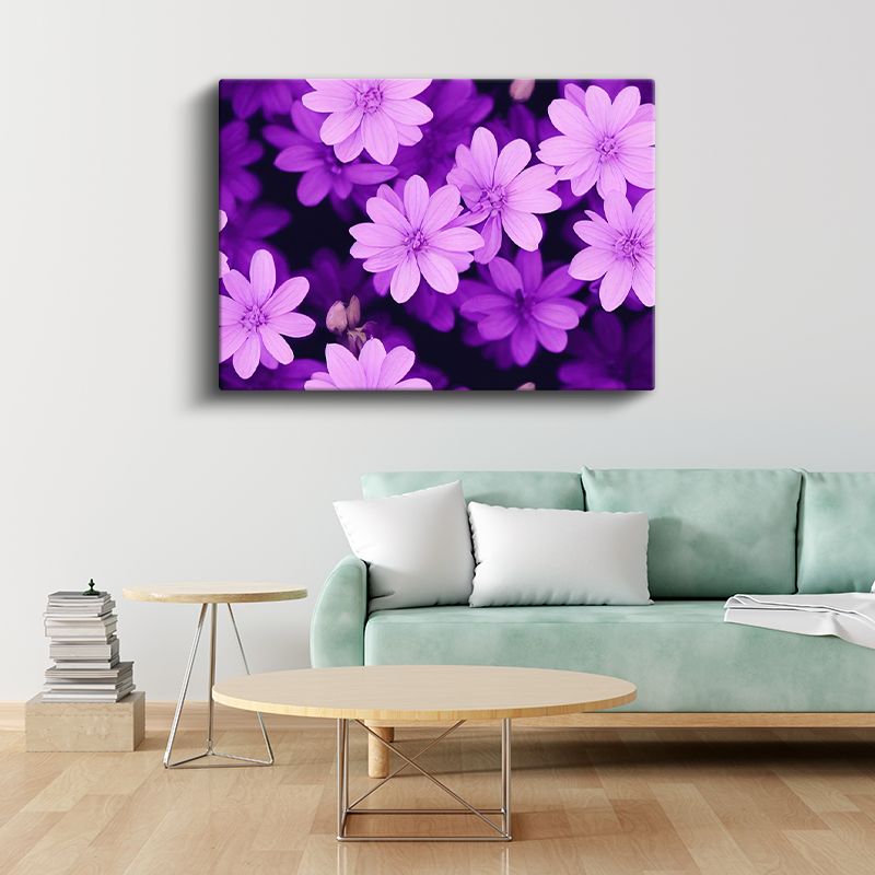 Mor Çiçek Bahçesi - Koyu Fonda Canlı Çiçek Portresi Kanvas Tablo