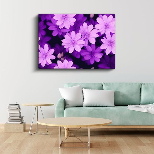 Mor Çiçek Bahçesi - Koyu Fonda Canlı Çiçek Portresi Kanvas Tablo