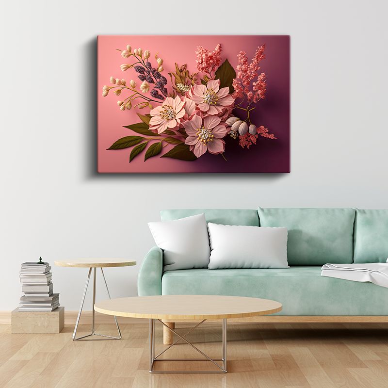 Pembe Çiçek Aranjmanı - Degrade Fonda Zarif Kompozisyon Kanvas Tablo