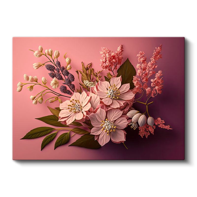 Pembe Çiçek Aranjmanı - Degrade Fonda Zarif Kompozisyon Kanvas Tablo