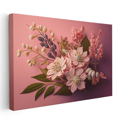 Pembe Çiçek Aranjmanı - Degrade Fonda Zarif Kompozisyon Kanvas Tablo