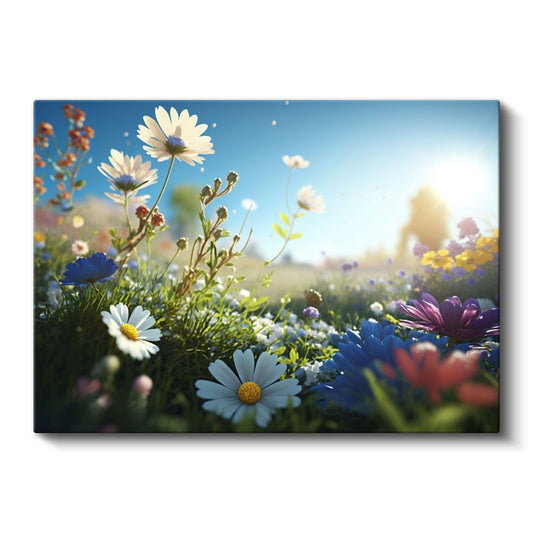 Bahar Papatyaları - Mavi Gökyüzü Altında Kır Çiçekleri Kanvas Tablo