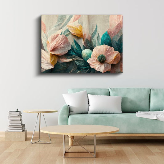 Pastel Çiçekler - Yumuşak Tonlarda Zarif Kompozisyon Kanvas Tablo