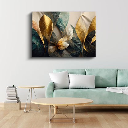 Altın Yapraklar - Modern Botanik Kompozisyon Kanvas Tablo