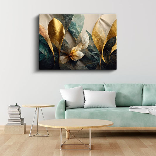 Altın Yapraklar - Modern Botanik Kompozisyon Kanvas Tablo