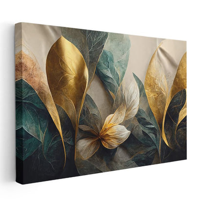 Altın Yapraklar - Modern Botanik Kompozisyon Kanvas Tablo