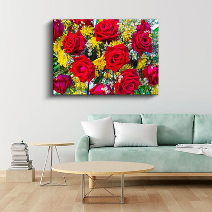 Kırmızı Güller - Canlı Renkli Çiçek Buketi Kanvas Tablo