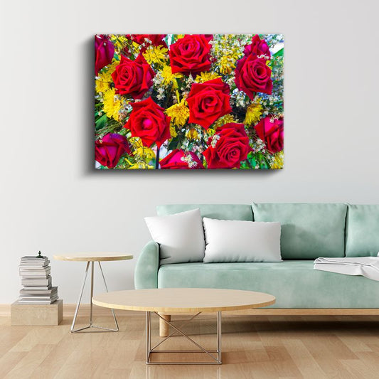Kırmızı Güller - Canlı Renkli Çiçek Buketi Kanvas Tablo