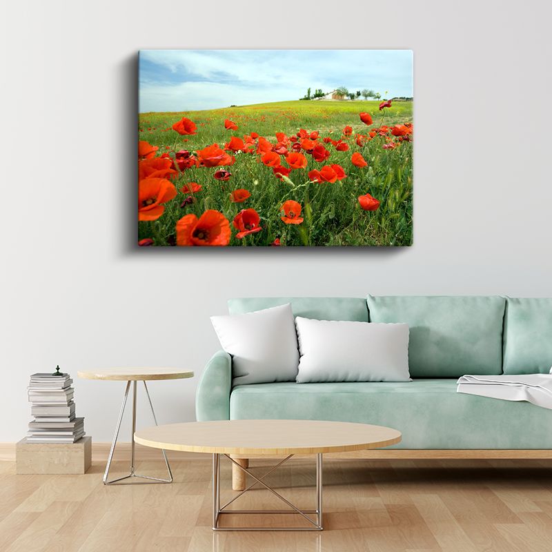 Gelincik Tarlası - Mavi Gökyüzü Altında Kırmızı Çiçekler Kanvas Tablo