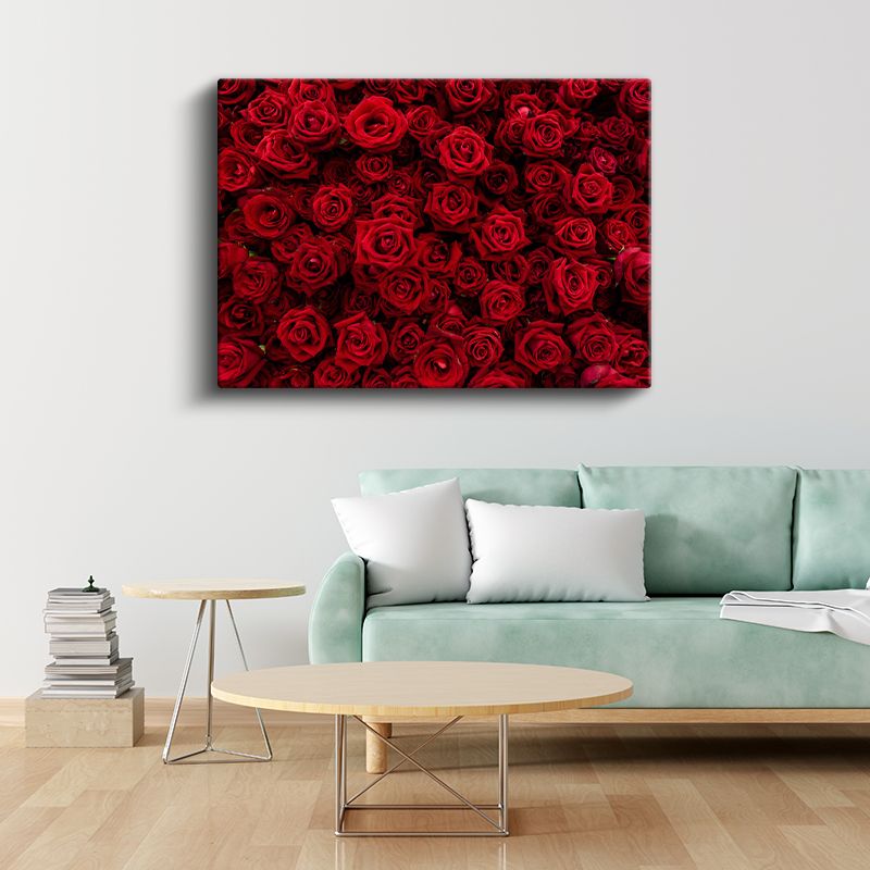 Kırmızı Gül Denizi - Kadife Dokulu Çiçek Kolajı Kanvas Tablo