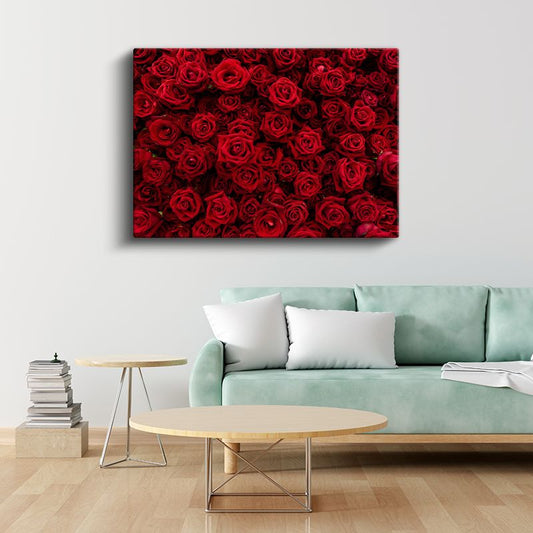 Kırmızı Gül Denizi - Kadife Dokulu Çiçek Kolajı Kanvas Tablo