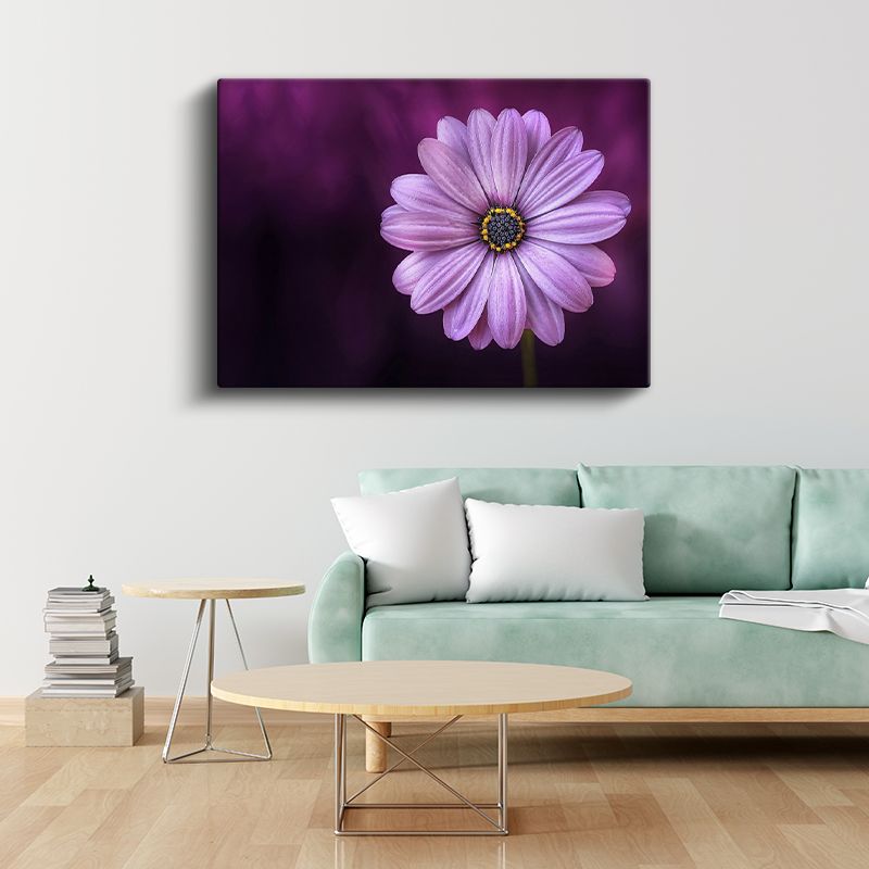 Mor Papatya - Dramatik Fonda Zarif Çiçek Portresi Kanvas Tablo