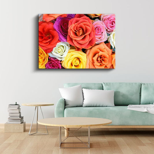Renkli Gül Buketi - Canlı Tonlarda Çiçek Aranjmanı Kanvas Tablo