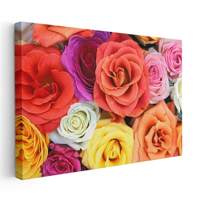 Renkli Gül Buketi - Canlı Tonlarda Çiçek Aranjmanı Kanvas Tablo