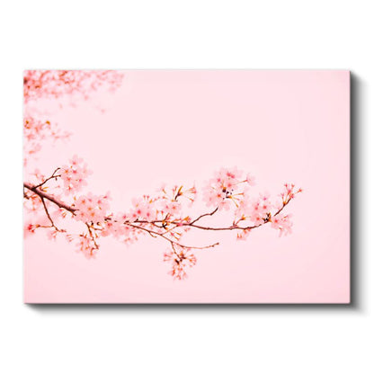 Bahar Gülleri - Mavi Fonda Katmerlı Pembe Çiçek Buketi Kanvas Tablo