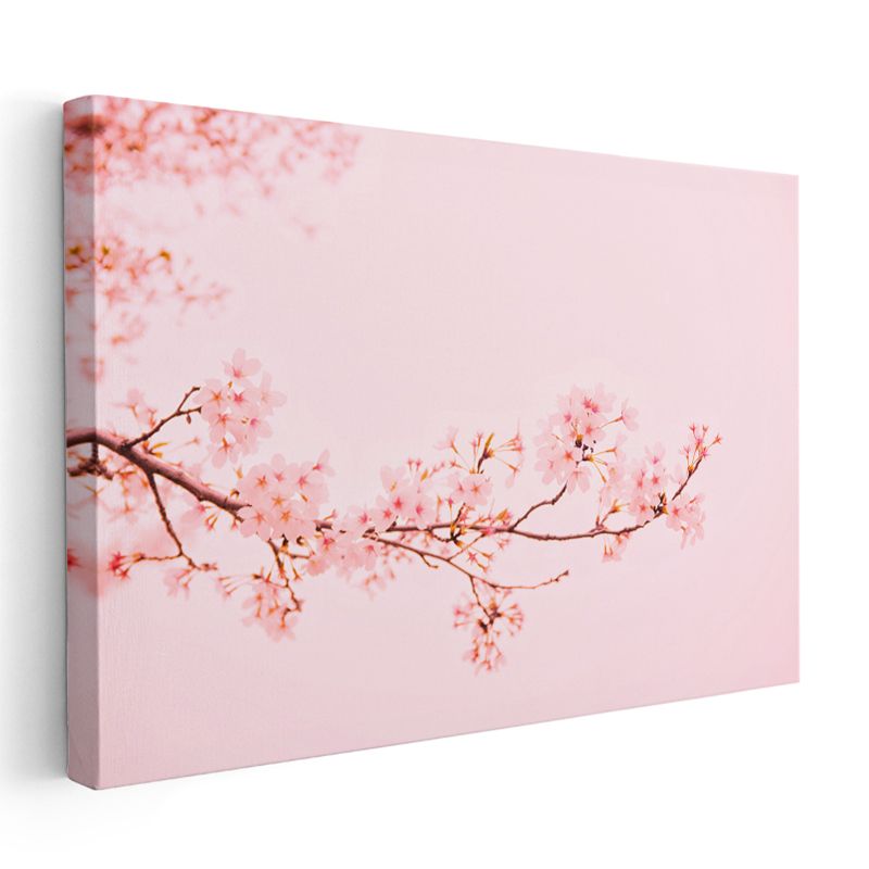 Bahar Gülleri - Mavi Fonda Katmerlı Pembe Çiçek Buketi Kanvas Tablo