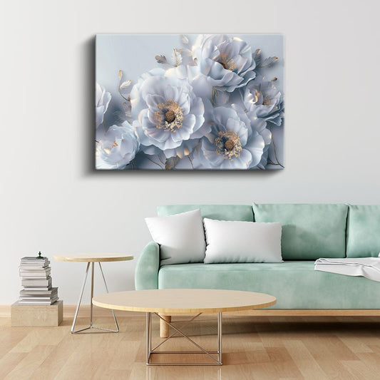 Turkuaz Rüya - Çiy Damlacıklı Karahindiba Tüyleri Kanvas Tablo