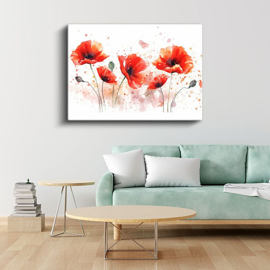 Turkuaz Çiçekler - Sulu Boya Esintisi Kanvas Tablo