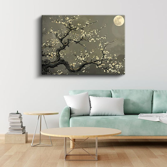 Altın Detaylı Çiçekler - Turkuaz ve Krem Zarafeti Kanvas Tablo