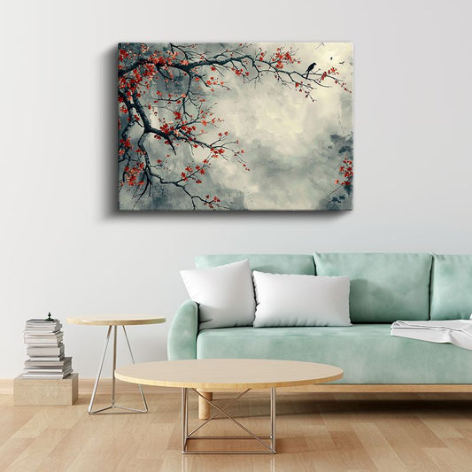 Mavi Çiçek İkilisi - Altın Detaylı Minimalist Tasarım Kanvas Tablo