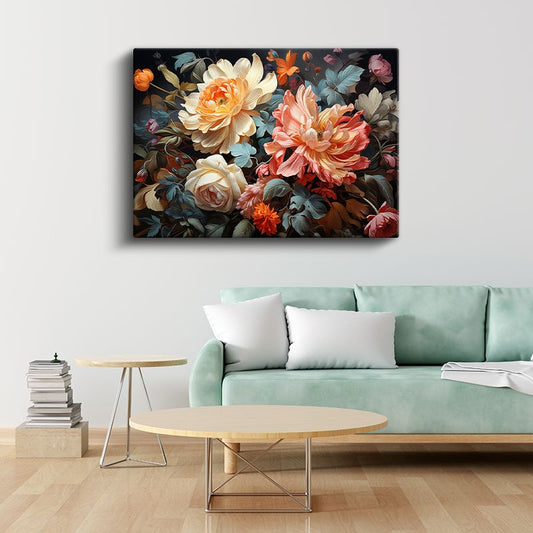 Mavi Altın Buket - Lüks Çiçek Aranjmanı Kanvas Tablo