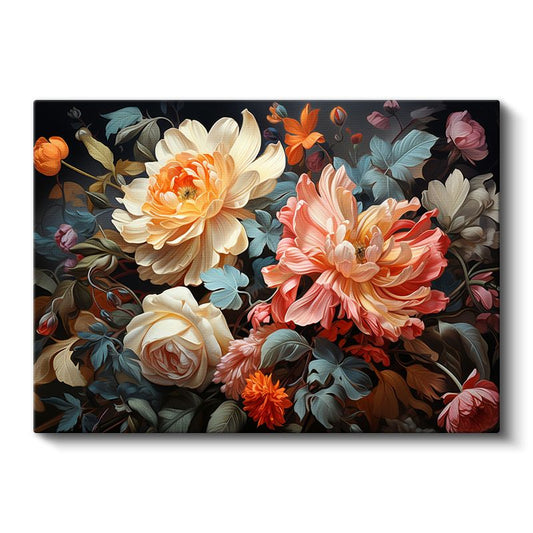 Mavi Altın Buket - Lüks Çiçek Aranjmanı Kanvas Tablo