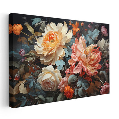 Mavi Altın Buket - Lüks Çiçek Aranjmanı Kanvas Tablo