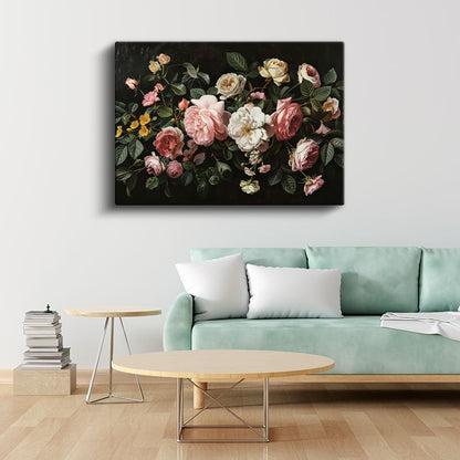 Mavi Tonlu Çiçekler - Tekstürlü Beyaz Çiçek Dalları Kanvas Tablo