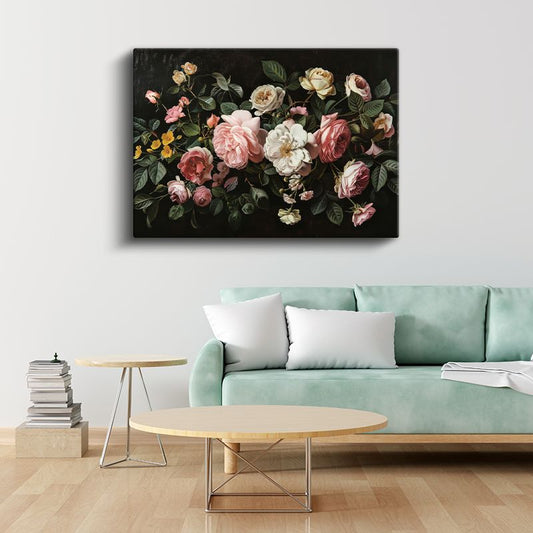 Mavi Tonlu Çiçekler - Tekstürlü Beyaz Çiçek Dalları Kanvas Tablo