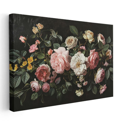 Mavi Tonlu Çiçekler - Tekstürlü Beyaz Çiçek Dalları Kanvas Tablo