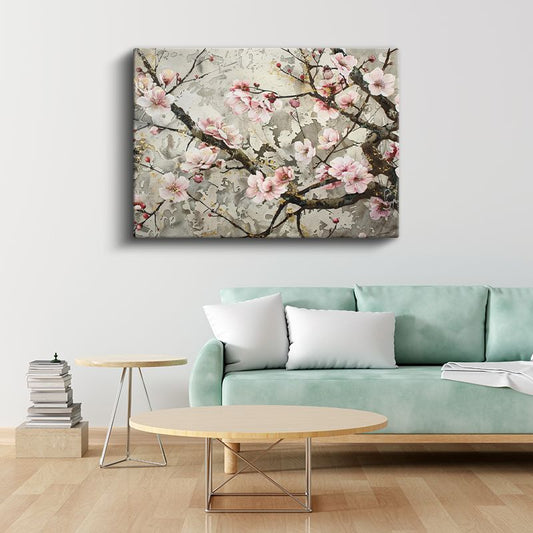 Ay Işığında Çiçekler - Altın Detaylı Gece Bahçesi Kanvas Tablo