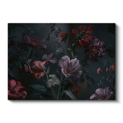 Lacivert Çiçek - Altın Yapraklı Lüks Çiçek Tasarımı Kanvas Tablo