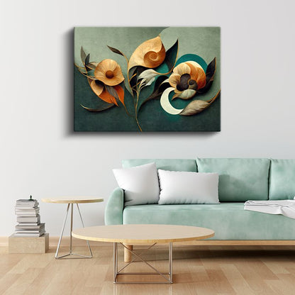 Pastel Çiçekler - Mavi ve Bej Tonlu Çiçek Kompozisyonu Kanvas Tablo