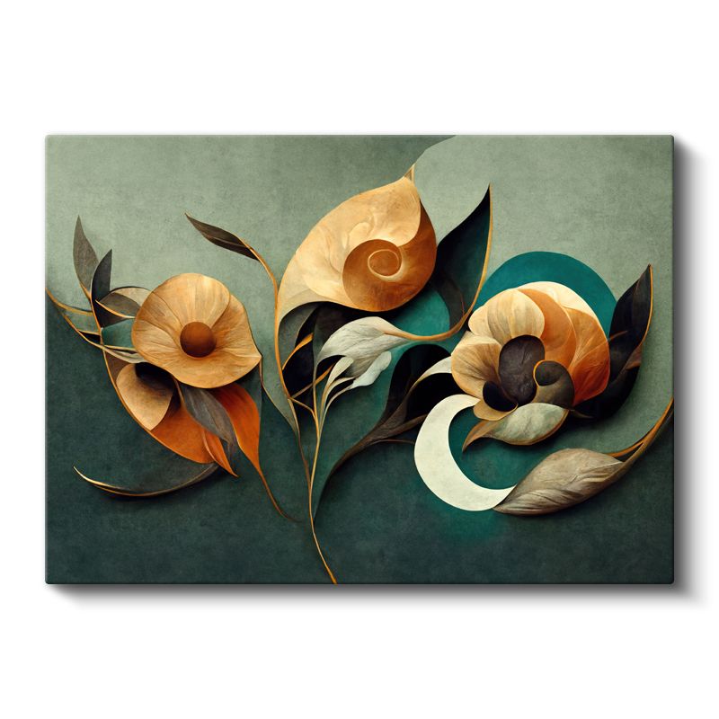 Pastel Çiçekler - Mavi ve Bej Tonlu Çiçek Kompozisyonu Kanvas Tablo