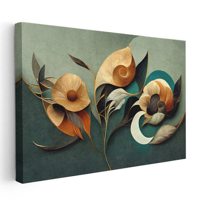 Pastel Çiçekler - Mavi ve Bej Tonlu Çiçek Kompozisyonu Kanvas Tablo