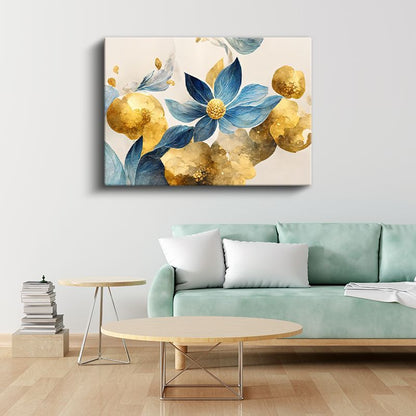 Altın Gri Çiçekler - Modern Çiçek Tasarımı Kanvas Tablo