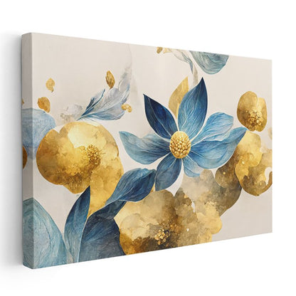 Altın Gri Çiçekler - Modern Çiçek Tasarımı Kanvas Tablo