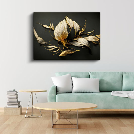 Barok Çiçekler - Altın Detaylı Lüks Çiçek Aranjmanı Kanvas Tablo