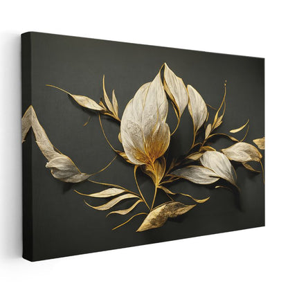 Barok Çiçekler - Altın Detaylı Lüks Çiçek Aranjmanı Kanvas Tablo