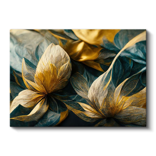 Dumanlı Çiçekler - Turuncu Yapraklı Beyaz Çiçek Dalları Kanvas Tablo