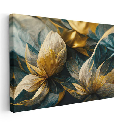 Dumanlı Çiçekler - Turuncu Yapraklı Beyaz Çiçek Dalları Kanvas Tablo