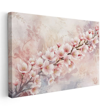 Mavi Beyaz Çiçekler - Altın Yapraklı D Çiçek Kompozisyonu Kanvas Tablo