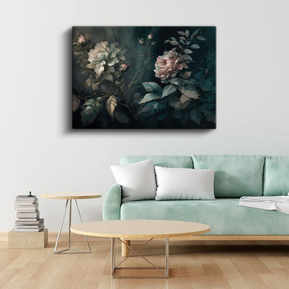 Fantastik Çiçek - Mavi ve Altın Tonlu Sanatsal Çiçek Tasarımı Kanvas Tablo