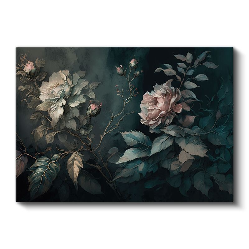 Fantastik Çiçek - Mavi ve Altın Tonlu Sanatsal Çiçek Tasarımı Kanvas Tablo