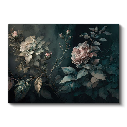 Fantastik Çiçek - Mavi ve Altın Tonlu Sanatsal Çiçek Tasarımı Kanvas Tablo