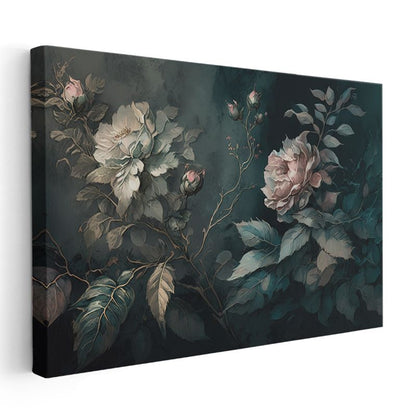 Fantastik Çiçek - Mavi ve Altın Tonlu Sanatsal Çiçek Tasarımı Kanvas Tablo