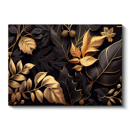 Sonbahar Dalları - Altın Yapraklı Minimalist Tasarım Kanvas Tablo