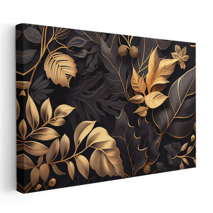 Sonbahar Dalları - Altın Yapraklı Minimalist Tasarım Kanvas Tablo